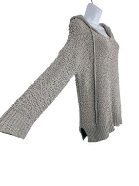 Miracle USA Popcorn Knit Hooded Sweater S/M Grey Oversized Cozy Pullover